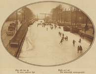 872439 Gezicht over de Leidsche Rijn te Utrecht, met schaatsende mensen, vanaf de Hagelbrug, met links de Leidseweg.